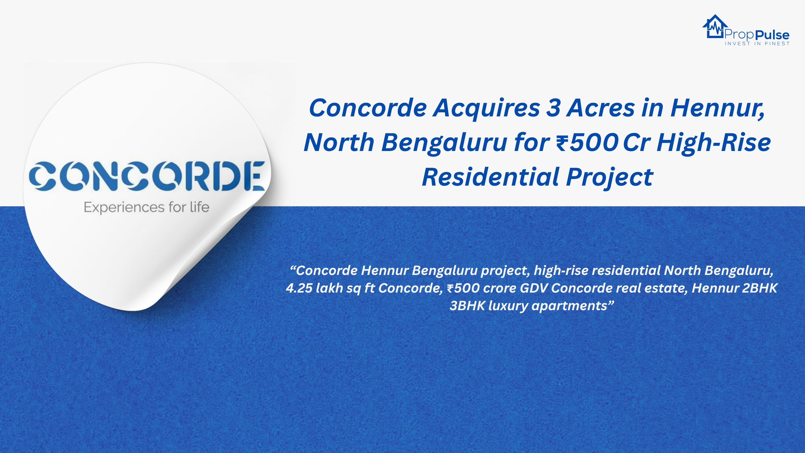 Concorde Acquires 3 Acres in Hennur, North Bengaluru for ₹500 Cr High‑Rise Residential Project